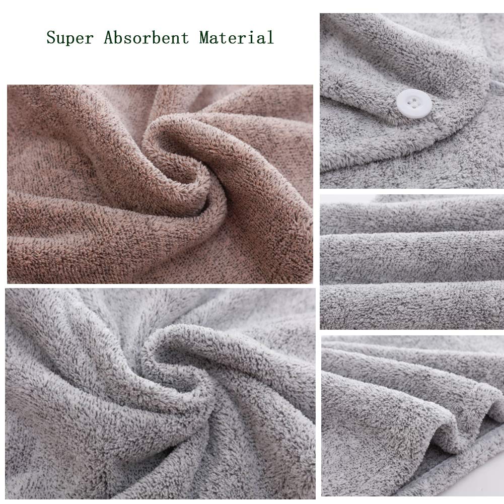 M-bestl 2 Pack Hair Towel Wrap,Rapid Carbon Fiber Hair Drying Towel with Buttons, Microfiber Hair Towel for Drying Curly Hair,Anti-frizz (Star Gray&Star Pink)