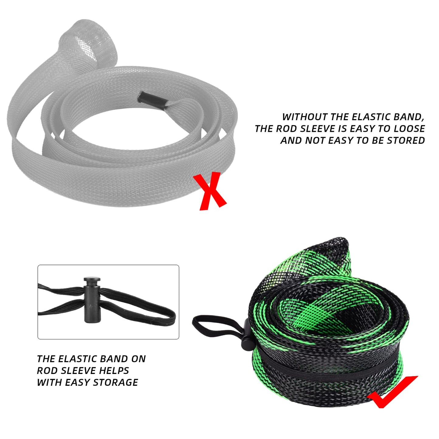 SF Standard Spinning Rod Sock Fishing Rod Sleeve Rod Cover Braided Mesh Rod Protector Pole Gloves Fishing Tools for Spinning Fishing Rod Green-Black-2PCS Fit Spinning Rod 6-1/2FT to 7-1/2FT