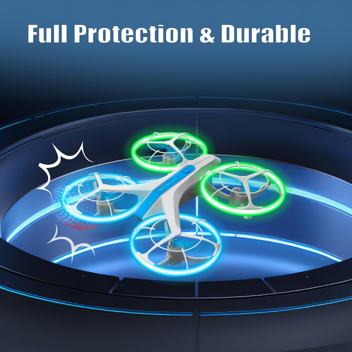 4DRC Drone for Kids and Beginners,Easy Remote Control Drone with Propeller Full Protect,Altitude Hold and Headless Mode,Blue&Green Light,2 Batteries,Toy Gift for Boys and Girls,