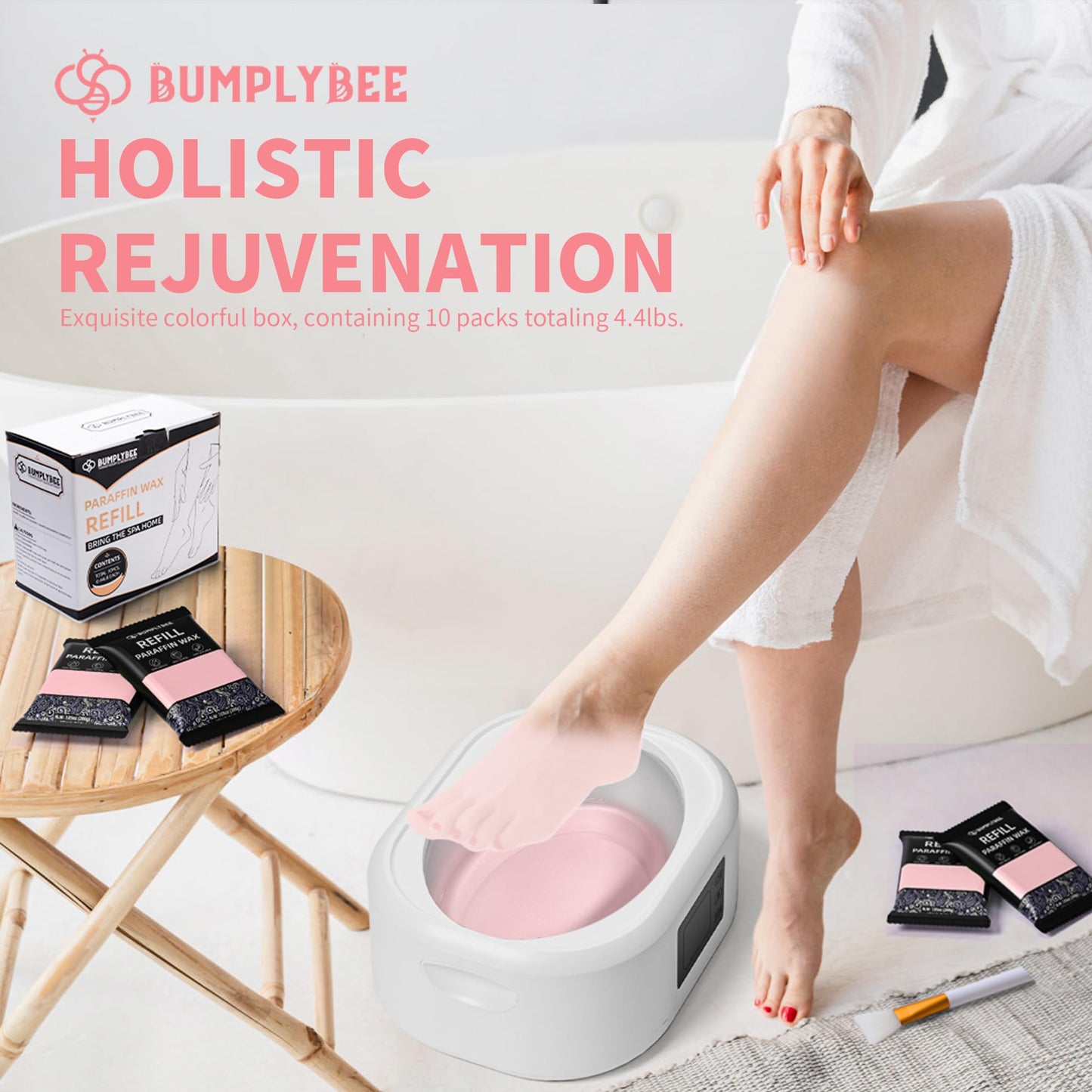 BUMPLYBEE Paraffin Wax Kit - 10 Packs Peach Scent Refills With Silicone Brush for Hands and Feet - Skin Moisturizing, Non-Greasy, Easy-Peeling