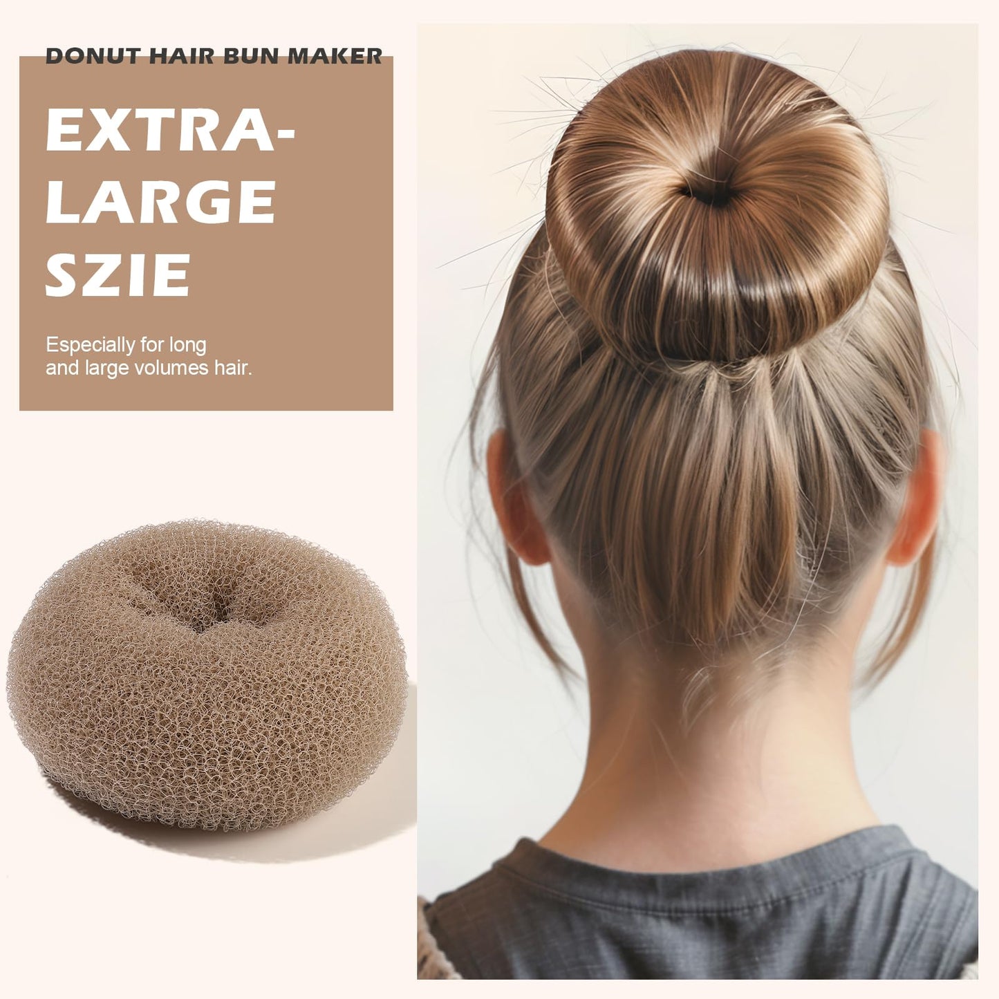 Teenitor Donut Hair Bun Maker 7 Pieces, Bun Maker Set with Hair Bun Makers (1 extra-large, 2 large, 2 medium and 2 small), 5 pieces Hair Elastic Bands, 20 pieces Hair Pins, Tan Color