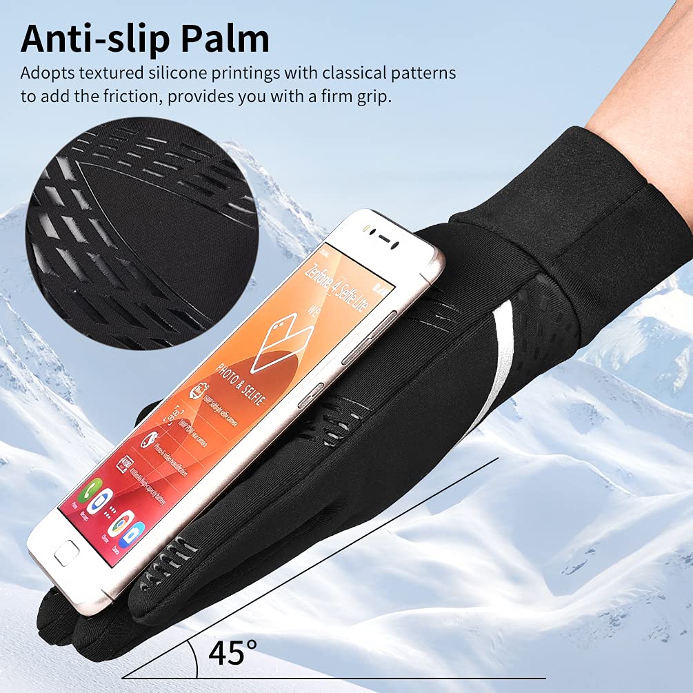 OOPOR Winter Warm Running Sports Gloves - Cold Weather Ski Outdoor Thermal Bike Black Mittens for Man Woman M