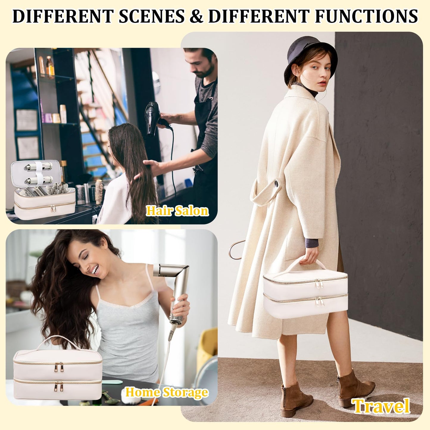 Sambois Travel Carrying Case for Shark Flex Style, Double Layer Storage Case for Shark SpeedStyle Hair Dryer Attachments, Waterproof PU Leather Organizer Bag for Shark Airwrap Styler (Dianthus White)