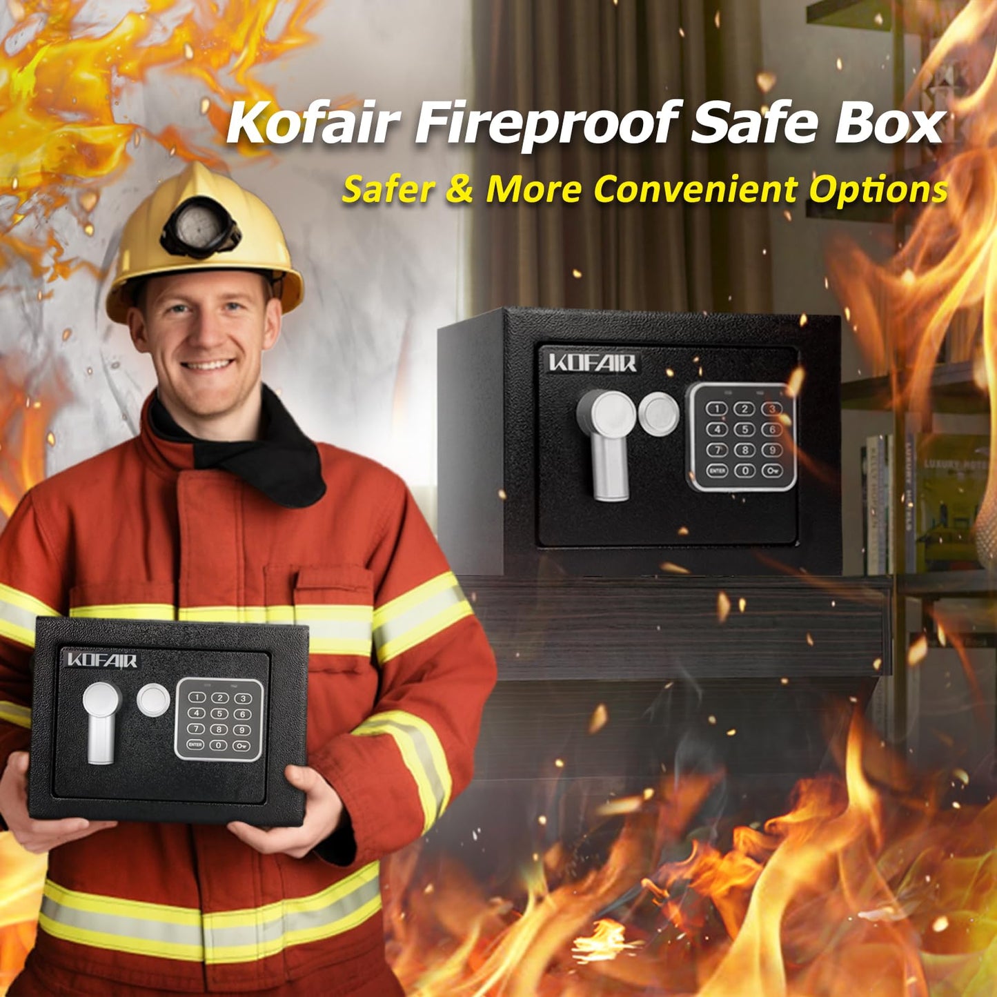 KOFAIR Safe Box for Home Safe (0.23 Cubic Feet) with Fireproof Bag, Personal Money Safe for Cash Saving, Mini Safe Box with Key, Digital Safety Box with Light, Money Lock Box