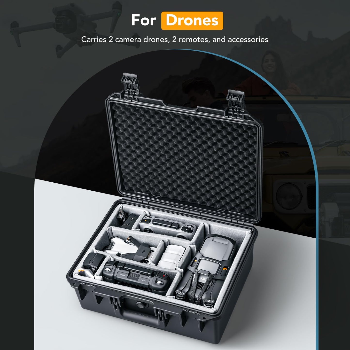 Lykus PVC1 Waterproof Hard Case with Padded Dividers for Cameras, Lenses, Dual DJI Mavic/Air/Mini drones