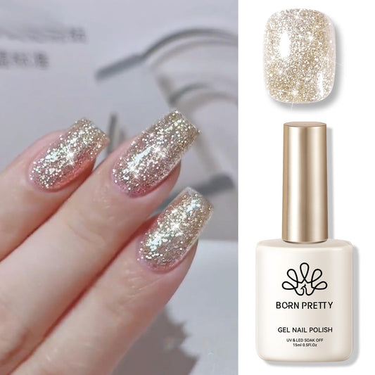 Born Pretty Christmas Glitter Gel Nail Polish Champagne Platinum Glitter Sparkly Shiny Gel Polish 15ML
