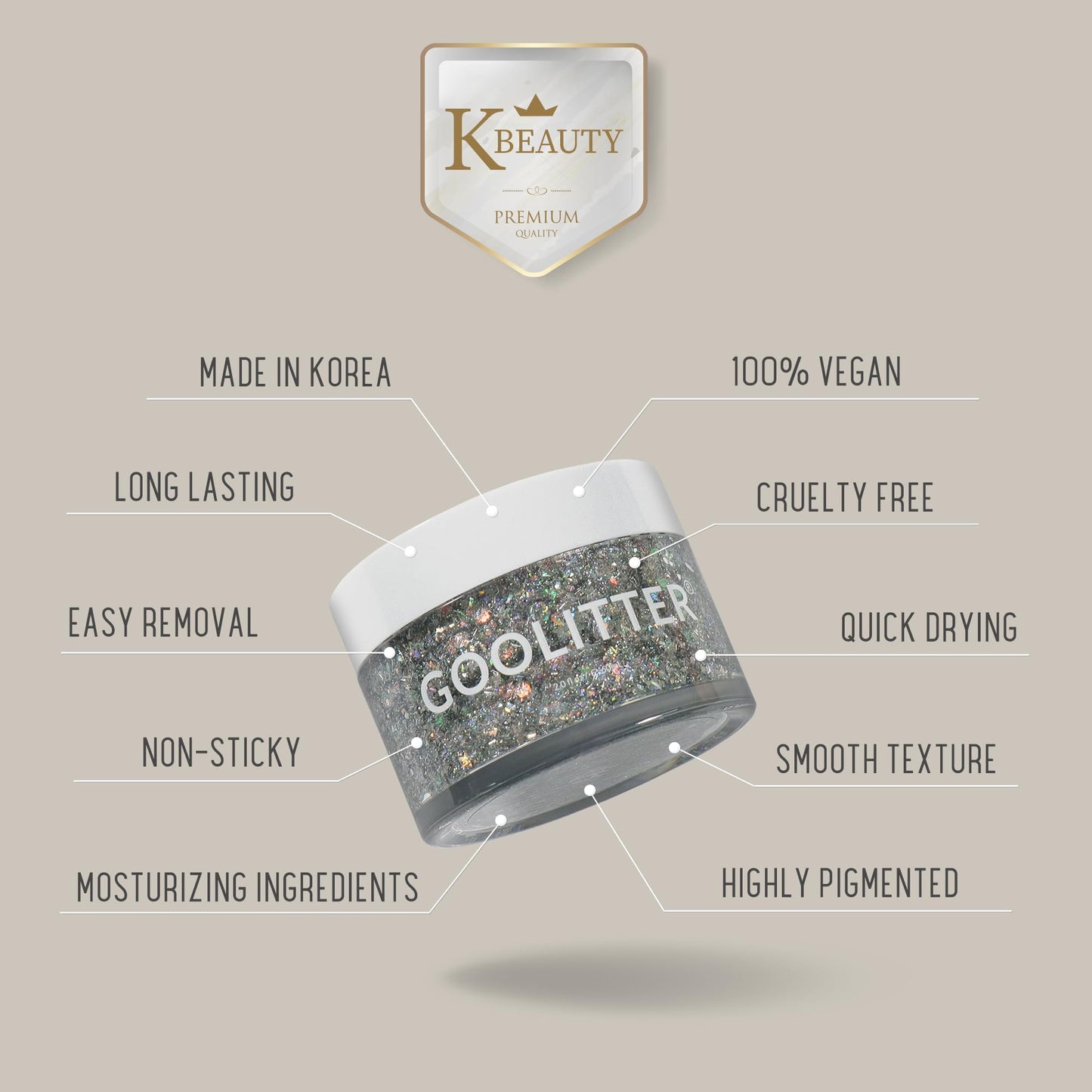 Goolitter Face, Body & Hair Holographic Gold Glitter Gel [Pharaoh Gold] 2oz (60mL) | Fine | K-Beauty | Halloween, Festival, EDM, Rave, Party, Concert, Costume Makeup | Vegan, Cruelty Free