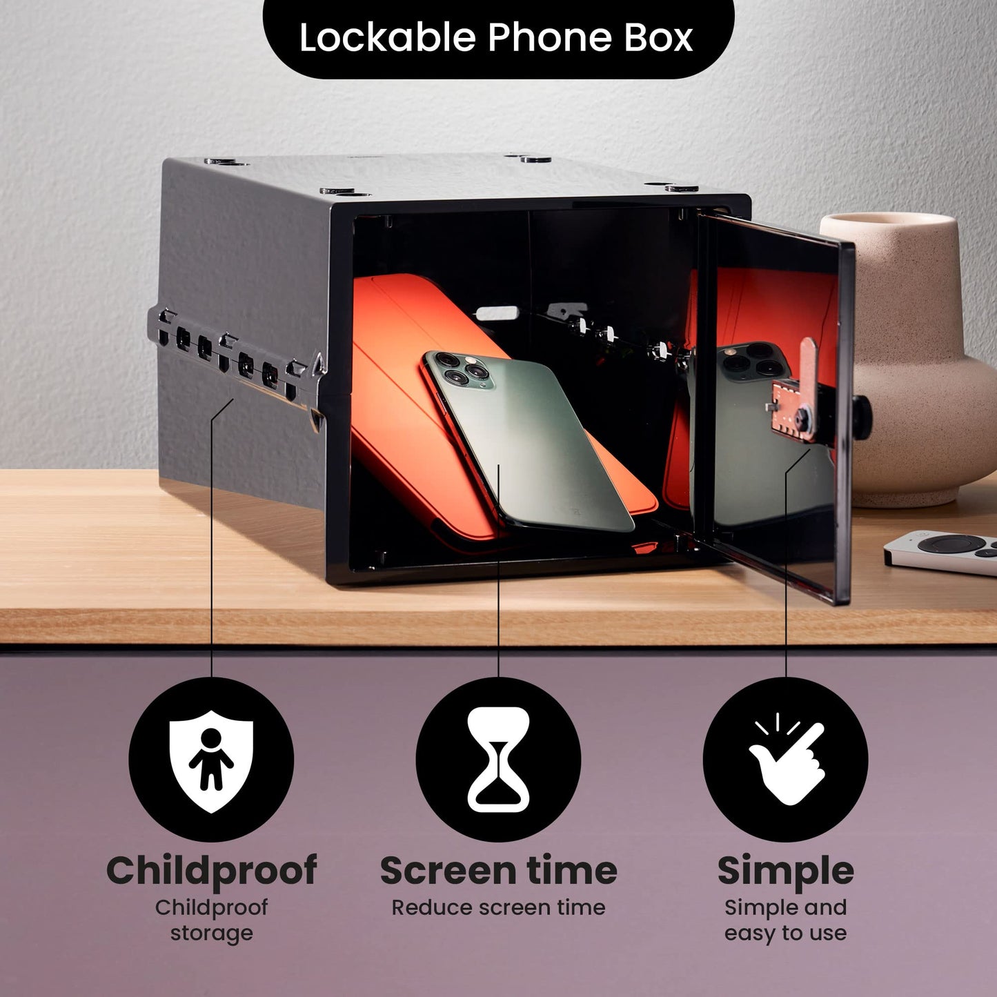 Lockabox One™ | Premium Lock Box | Medium Combination Lock Box For Food, Medicine & Home Safety | External Size 12 x 8 x 6.6 inches (Jet)