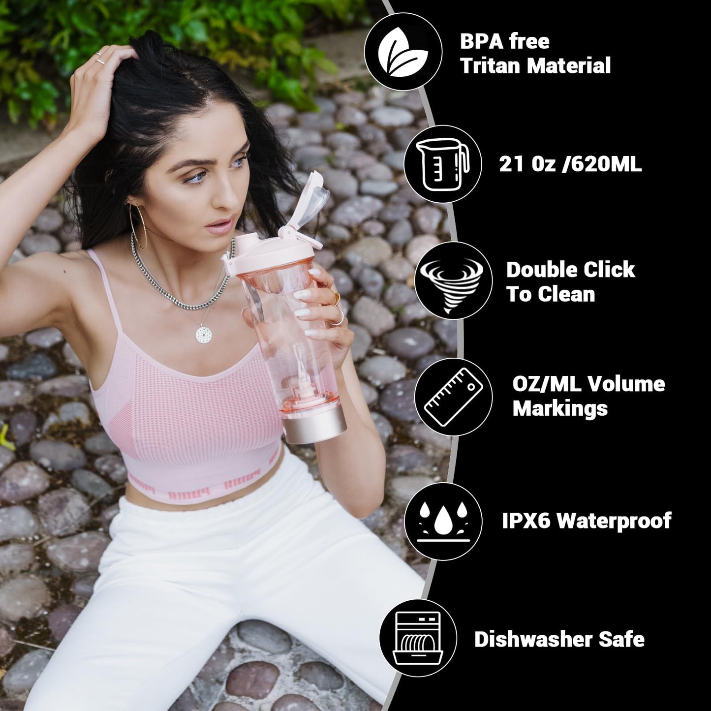 HYDRATEM8 Electric Shaker Bottle 20oz: Automatic Clump-free Nutrition Powder Vortex Blender Cup with Magnetic Charging - Leakproof & Quiet Protein Mixer - Portable Gym Gifts for Athletes/Gym/Trave