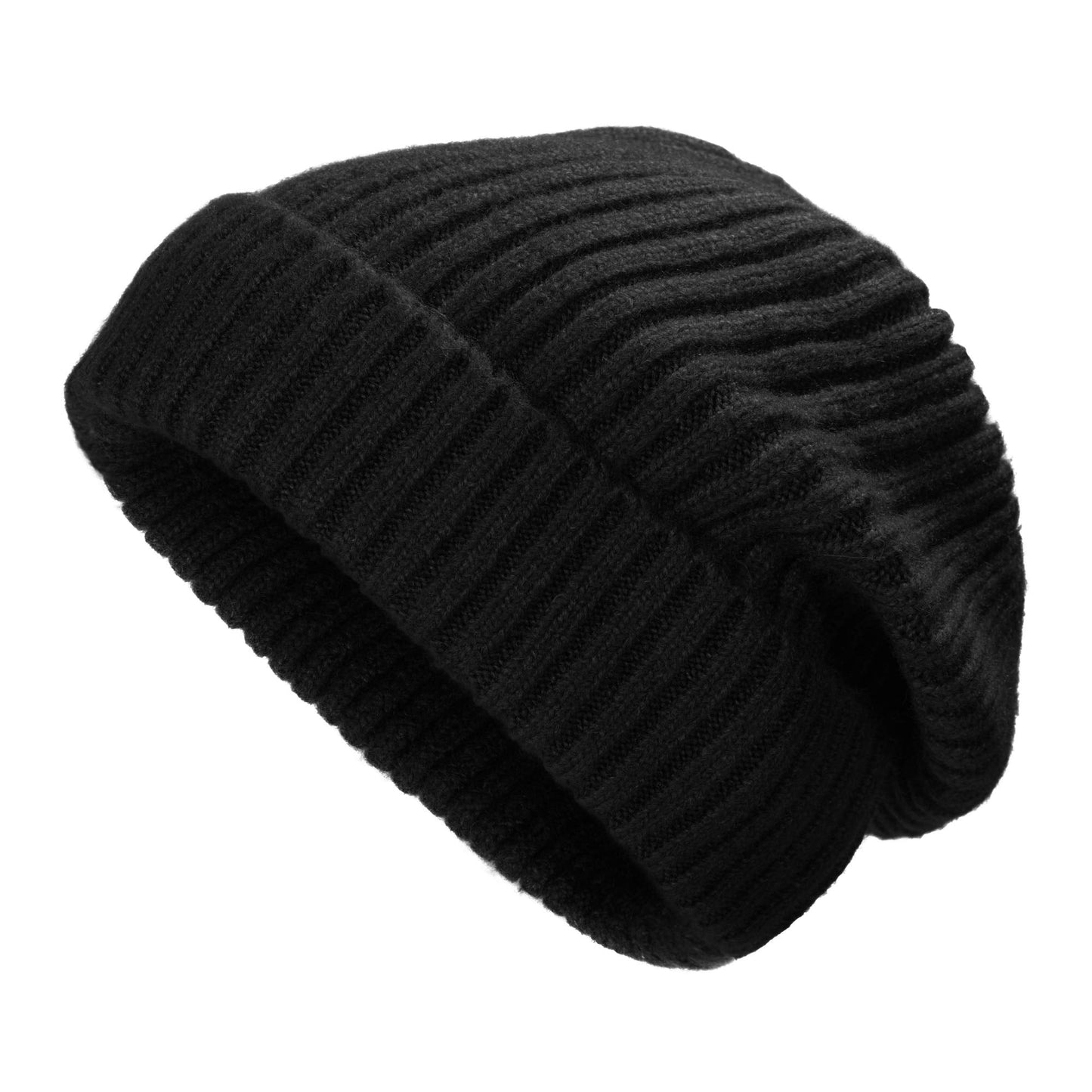 ZLYC Winter Slouchy Beanie Hat Warm Ribbed Knit Stretch Skull Cap for Women Men (Solid Black)