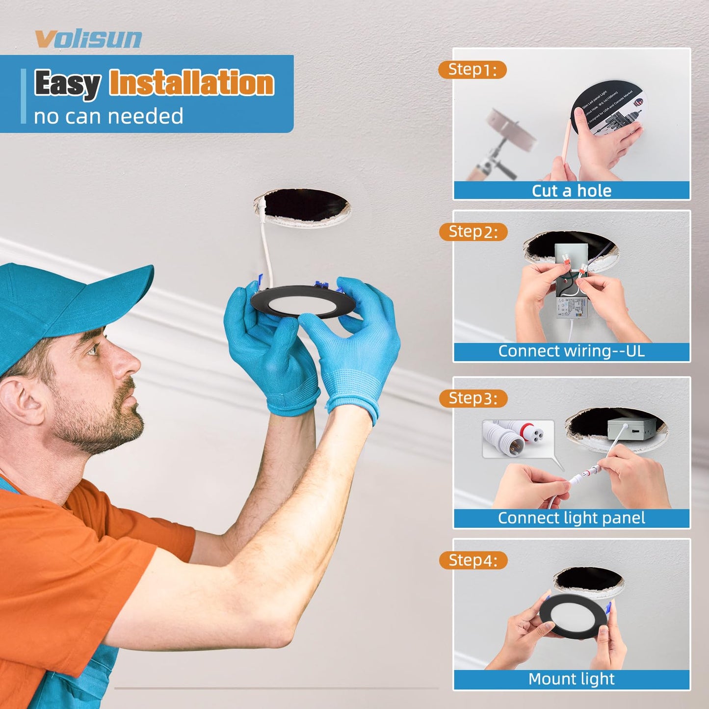 VOLISUN 12 Pack 6 Inch 5CCT Recessed Light with Night Light,Canless LED Recessed Lighting 6 inch,2700K-5000K Selectable,12W=130W,1080LM Dimmable Recessed Ceiling Wafer Lighs,ETL Certificated