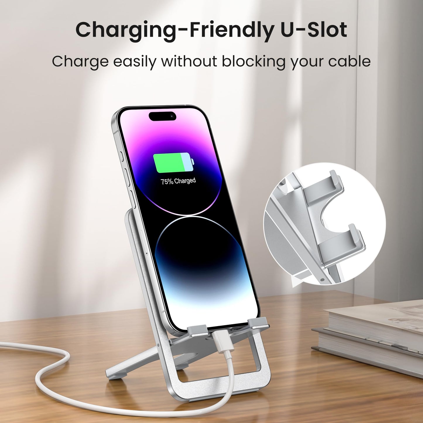 Itramax Portable Cell Phone Stand,Foldable Phone Holder for Desk,Folding Travel Phone Stand,Adjustable Phone Holder for Recording Compatible with iPhone 16 15 Pro Max,iPad mini,Samsung S24 S23,Kindle