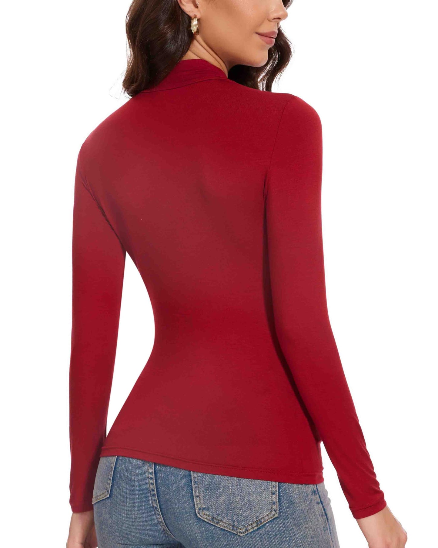 Red Turtleneck for Women Long Sleeve Mock Neck Lightweight Soft Pullover Tops Shirts Red Large