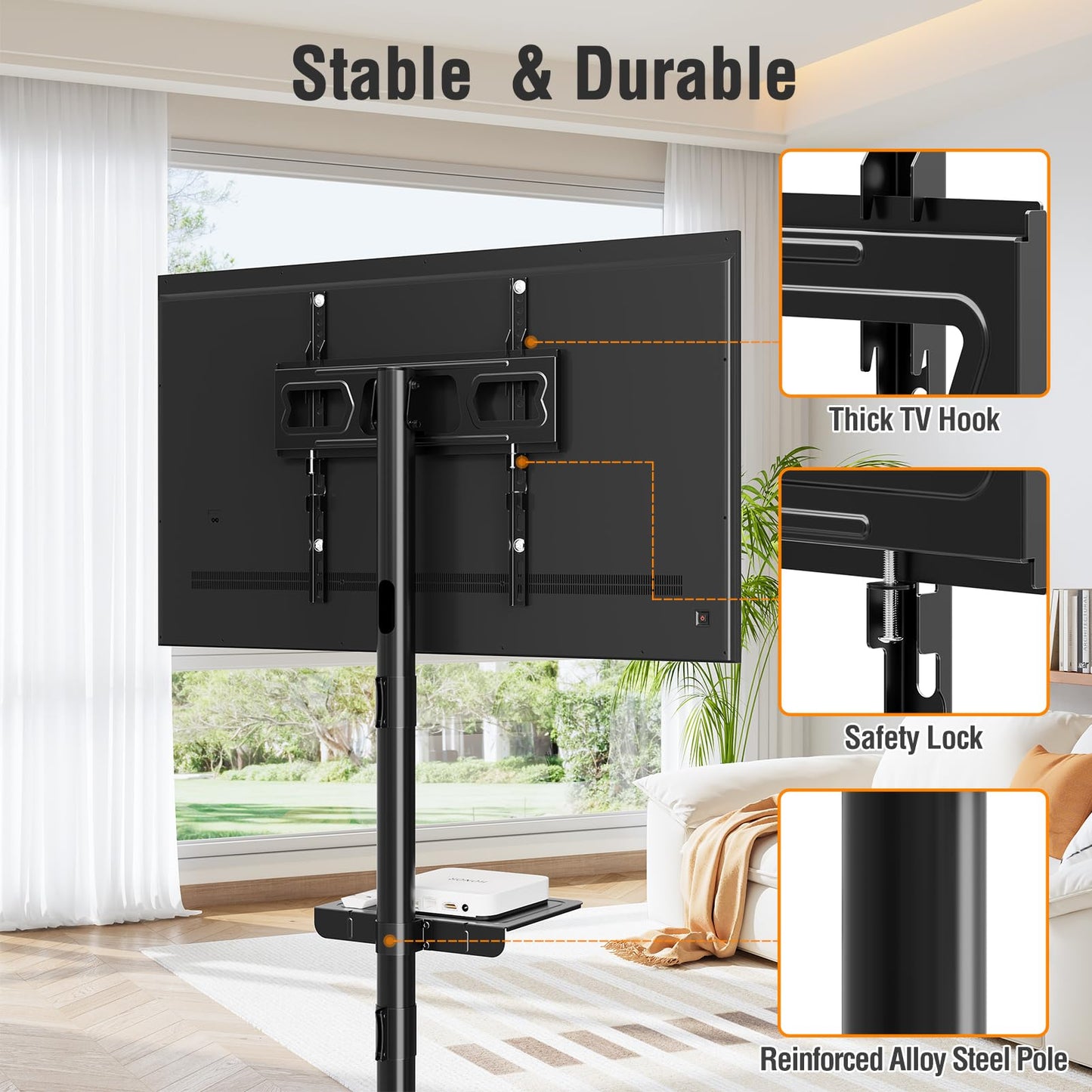 ELIVED Mobile TV Stand for 23-60 Inch Flat Screen TVs, Tilt TV Cart with Adjustable Shelf & Locking Wheels, Rolling TV Floor Stand Max VESA 400x400mm, Portable TV Stand Holds Up to 77lbs.