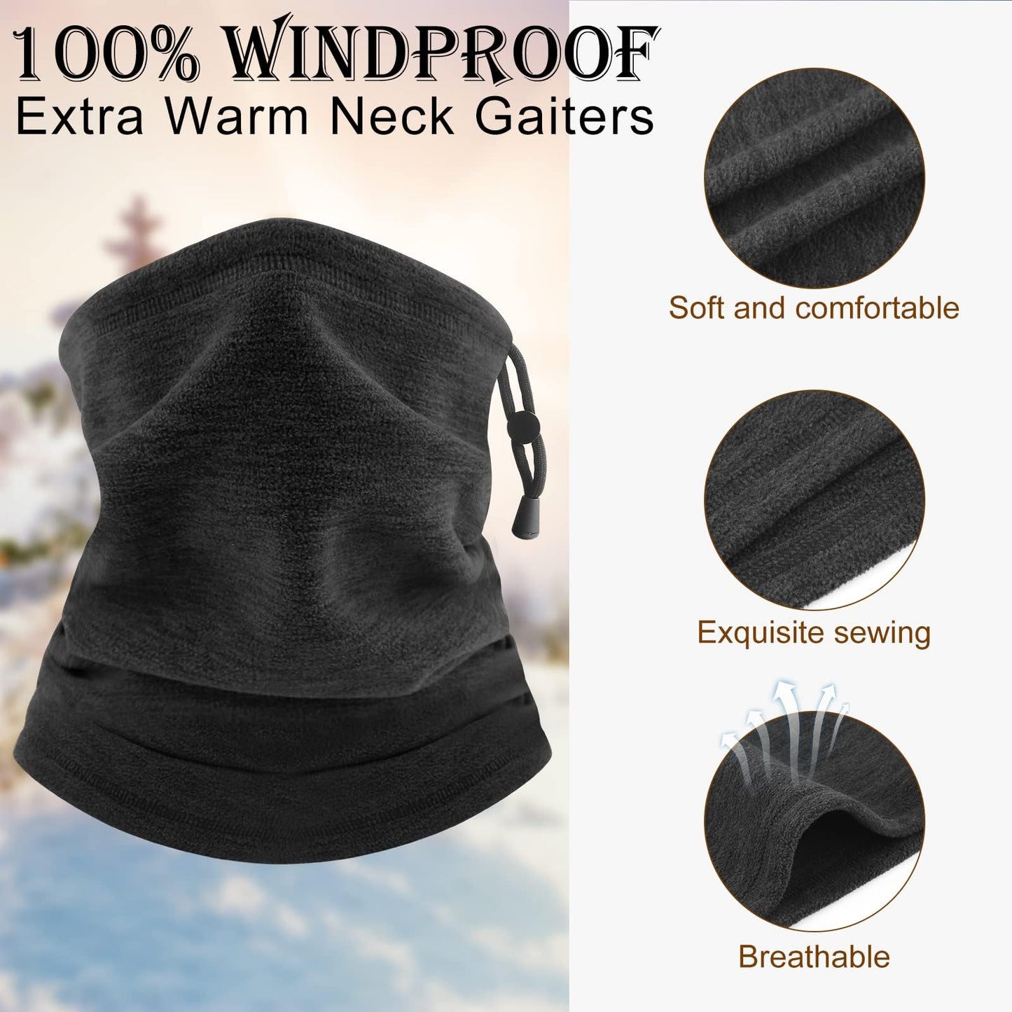 COOLOO Neck Warmer, 2 Pack Winter Neck Gaiter for Men Women Scarf Face Cover Skiing Sports