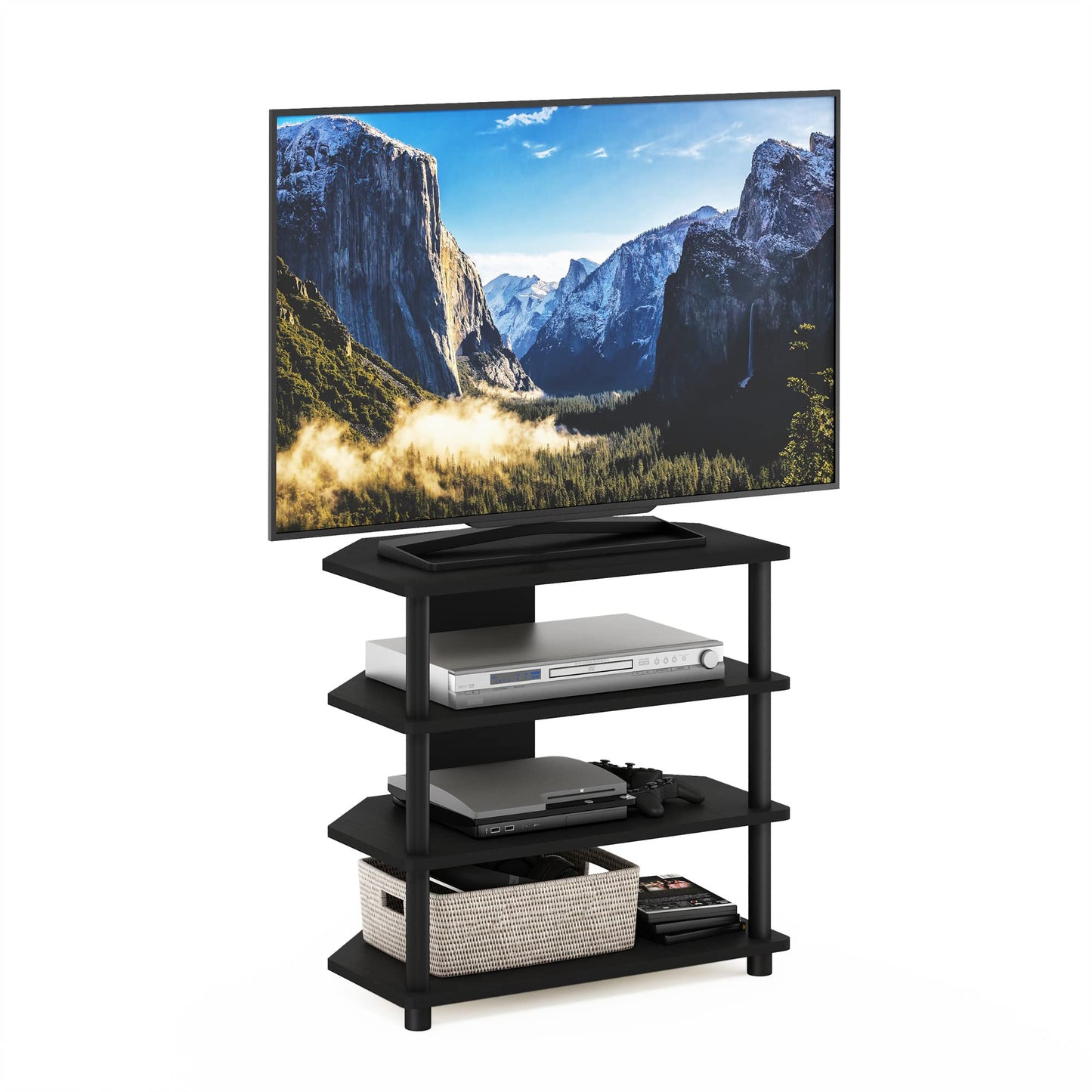 Furinno Turn-N-Tube Easy Assembly 4-Tier Petite Entertainment Center / TV Stand / TV Unit / TV Desk, Blackwood