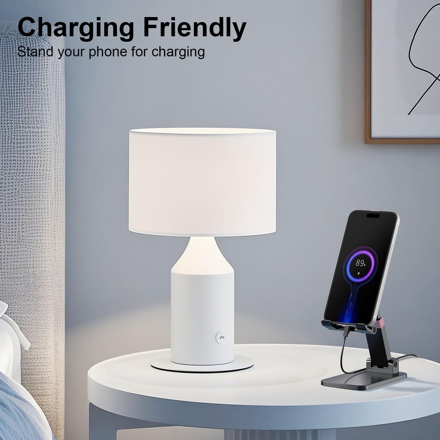 Phone Stand for Desk, Cell Phone Holder Adjustable Cellphone Stand for Desk Height Angle Adjustable Stands, Anti-Slip Base, Compact Design for iPhone Android Devices,Black