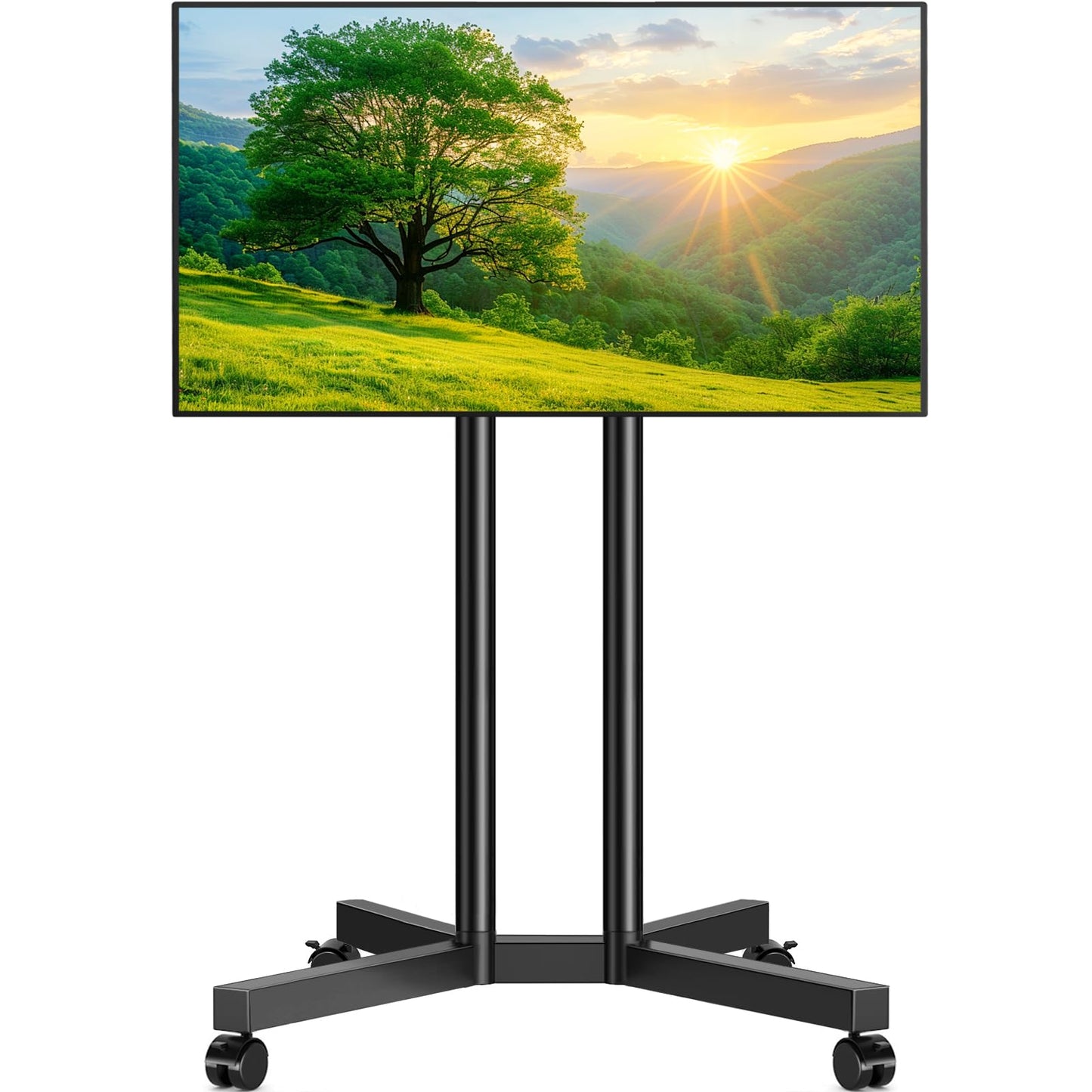 Rfiver Rolling TV Stand for 32-70 Inch TVs, Mobile TV Stand with Upgraded Wheels up to 88lbs, Height Adjustable Mobile TV Cart on Wheel, Portable TV Mount Stand for Bedroom, Living Room, Home, Office