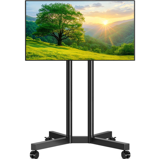 Rfiver Rolling TV Stand for 32-70 Inch TVs, Mobile TV Stand with Upgraded Wheels up to 88lbs, Height Adjustable Mobile TV Cart on Wheel, Portable TV Mount Stand for Bedroom, Living Room, Home, Office