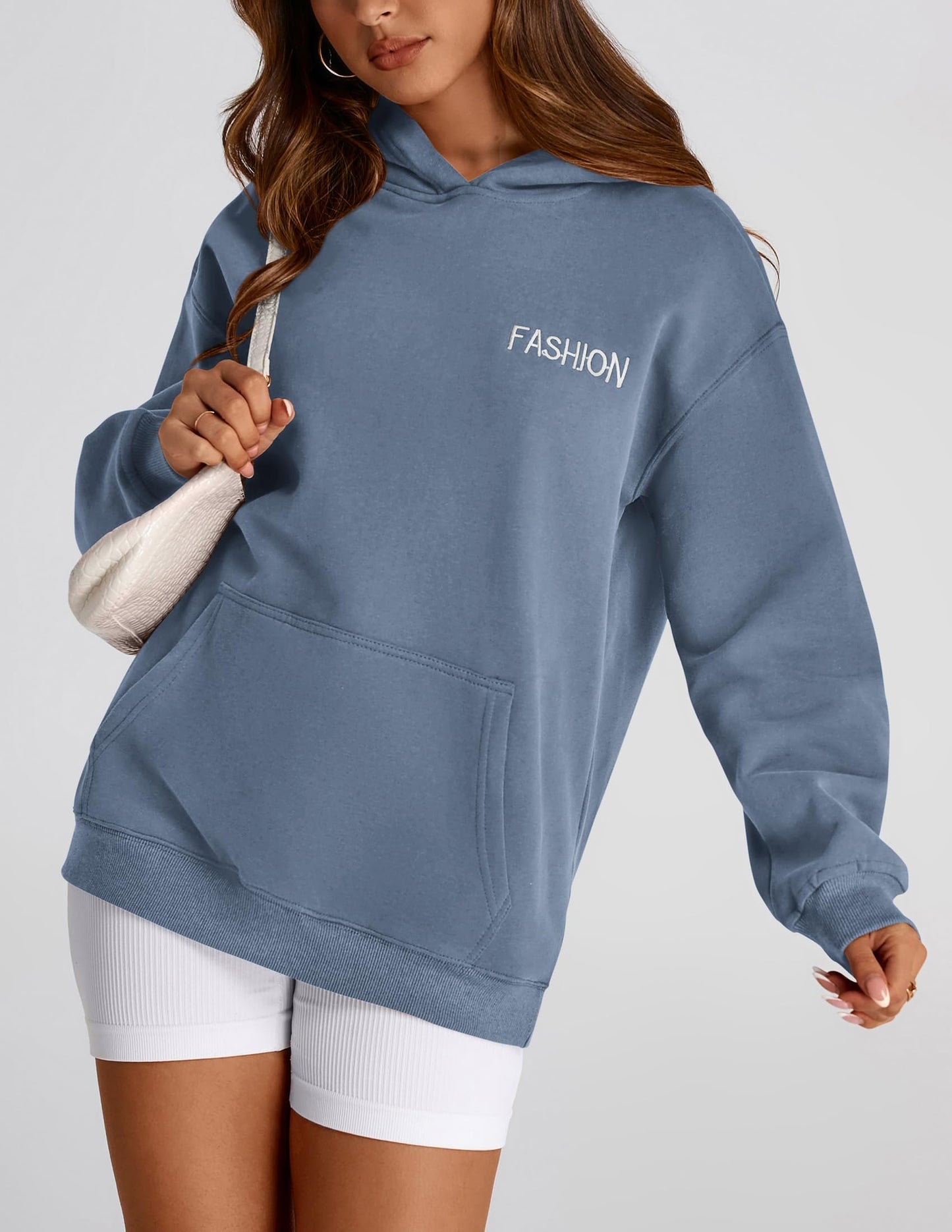 PRETTYGARDEN Womens Long Sleeve Hoodies 2024 Fall Fashion Outfits Solid Oversized Pullover Sweatshirts Clothes with Pockets (Haze Blue,X-Large)