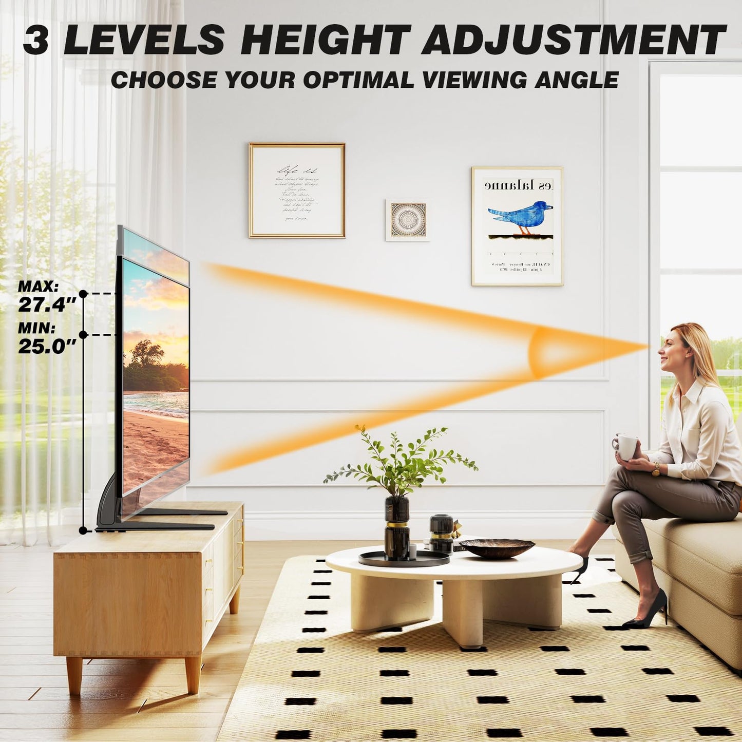 5Rcom TV Stand Mount, Universal TV Stand Tabletop for 22 to 65 inch Plasma LCD LED Flat Screen TVs, Strong TV Legs Holds up to 88lbs, Height Adjustable TV Base, Max VESA 800 x 500mm