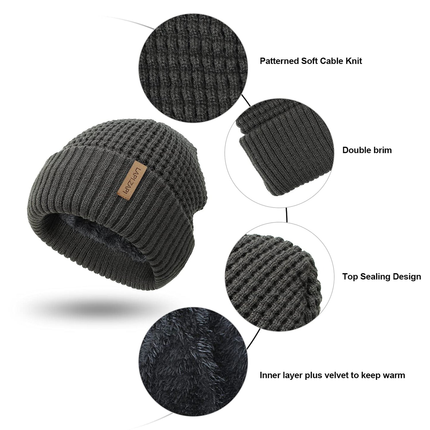 LAPI.ZAPI Winter Hat for Men Fleece Lined Skull Cap Cuff Beanie Outdoor Women Sports Cap