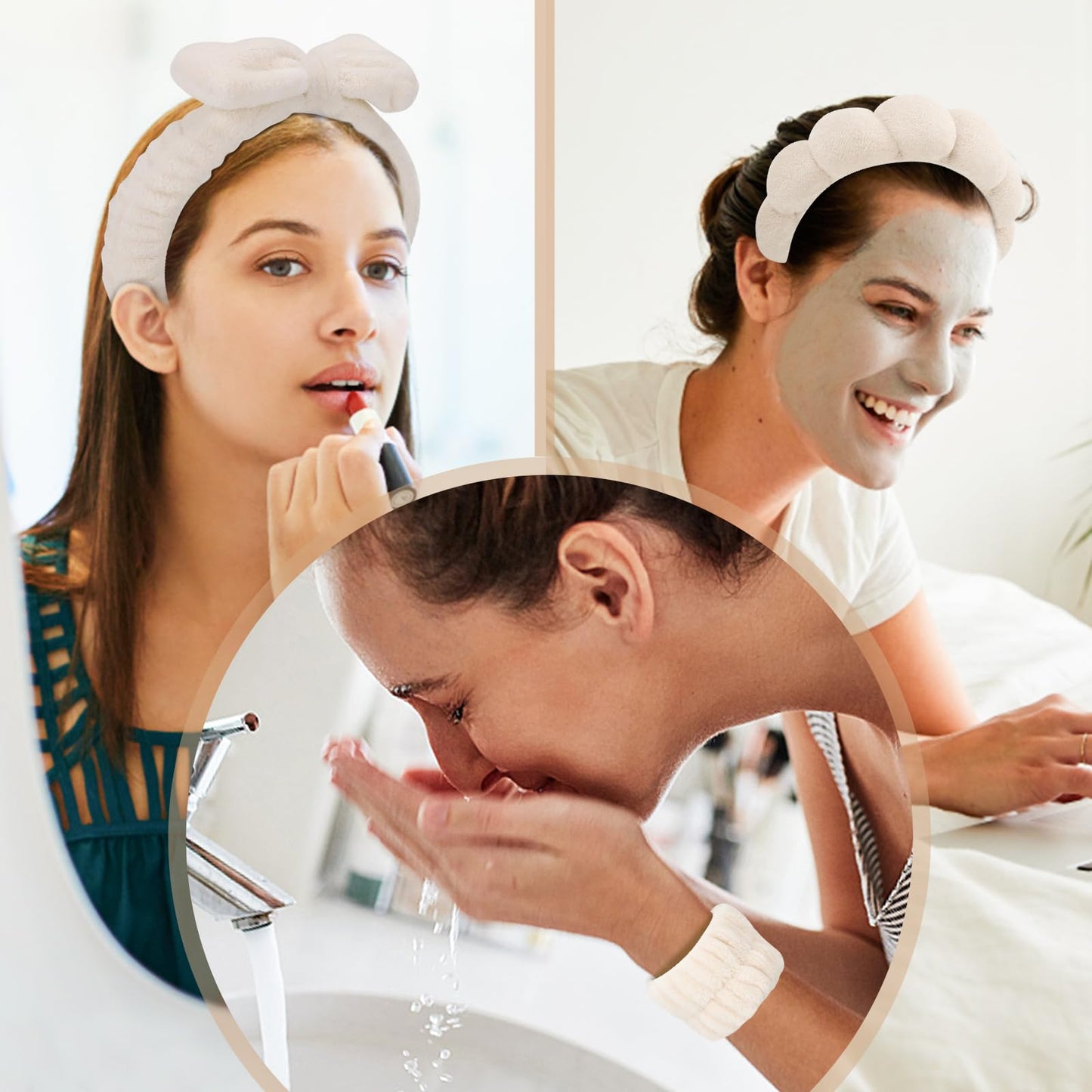 ATROCH SPA Headband for Women - Soft & Comfortable Makeup Head band for Face Wash - 4 Pcs Bubble Skincare Headbands & Wristband Set for Girls, Ideal for Washing Face, Makeup, and Skin Care Routine