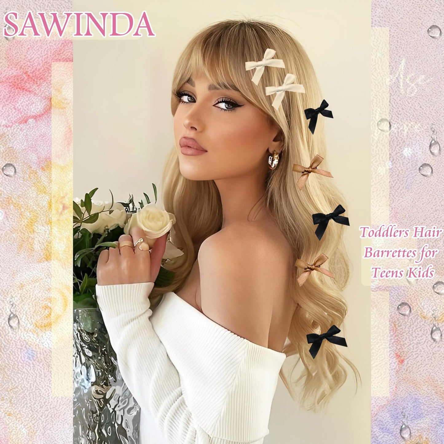 SAWINDA 30PCS Mini Hair Bows Beige Black Brown Small Bows for Hair Silky Satin Bows for Women Cute Hair Ribbon Bowknot Barrettes Sweet Alligator Hair Bow Clips Accessories for Teens and Girls