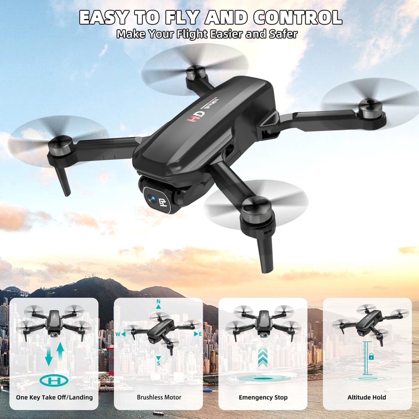 Drones with Camera for Adults 4K Foldable RC Quadcopter Drone with 1080P HD Camera Mini Drone, FPV Live Video, Altitude Hold, One Key Take Off/Landing, 3D Flip