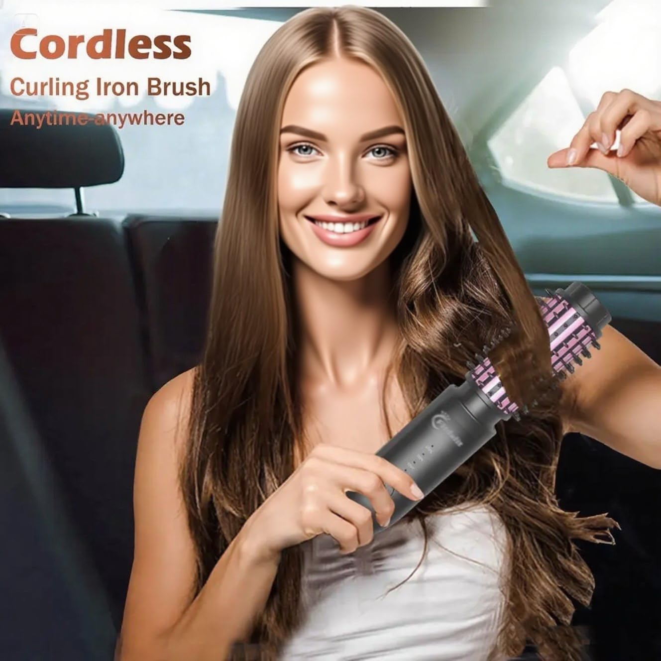 Fitdafit Cordless Hair Curling Iron Brush, 1.5" Mini Cordless Hair Curler, 3-in-1 Travel Curling Brush Hair Straightener Comb Rechargeable, 410℉ Heated Ionic Curling Tool for All Styles, Black