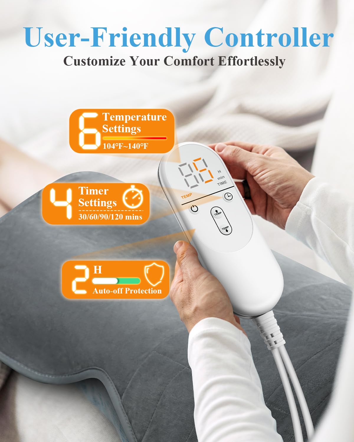 Heating Pad for Neck and Shoulders and Back Pain Relief, Birthday Gifts for Women Men Mom Dad, FSA Eligible Items Only List, Large Heat Pad for Back 6 Heat Settings 4 Timers Auto-Off, 22"x37" Grey