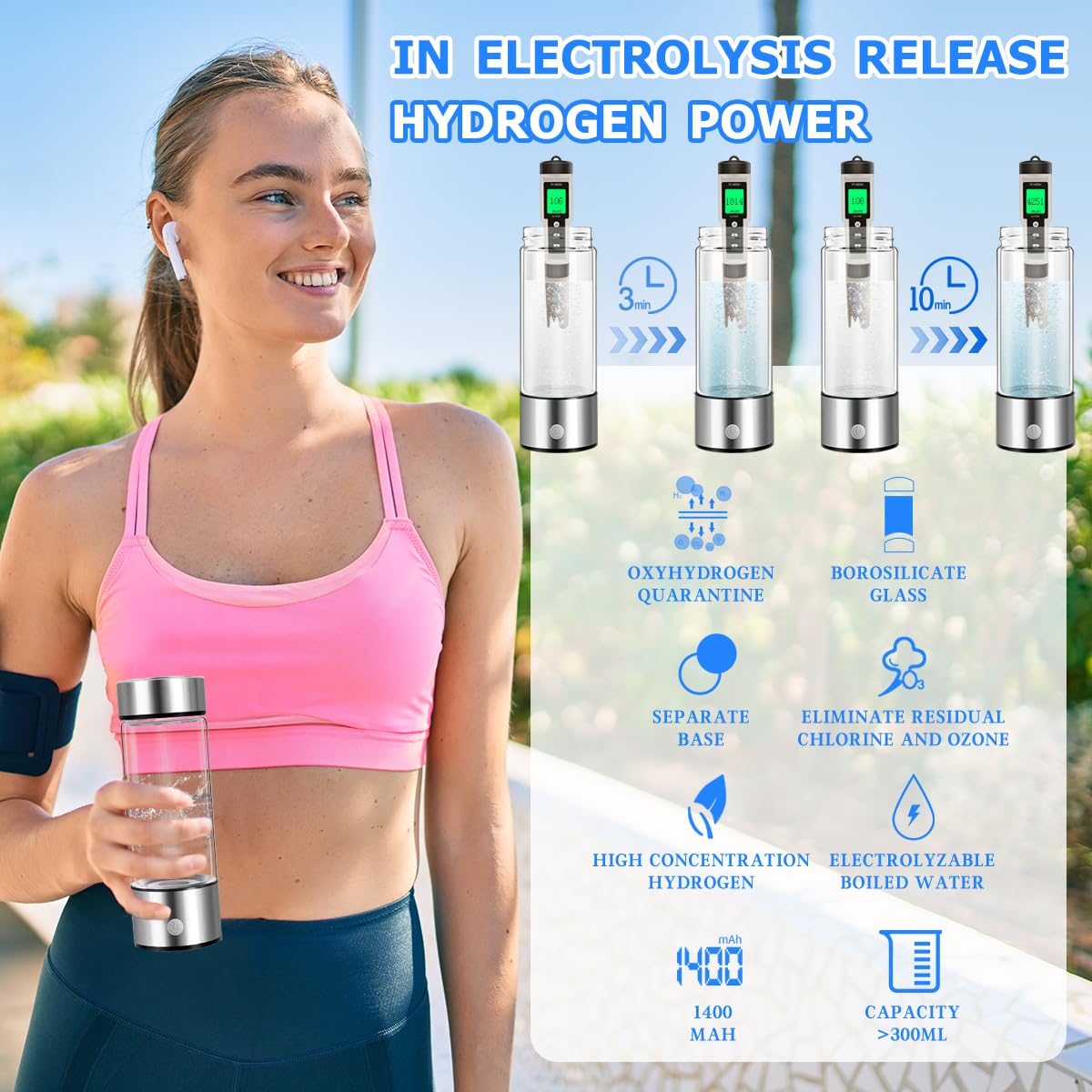 H2next Hydrogen Water Bottle 2025 - H2next Hydrogen Revitalizer,14 Oz Rechargeable Portable H2next Hydrogen Water Bottle Generator, 6000+PPB, Pure for Your Health with Every Bite