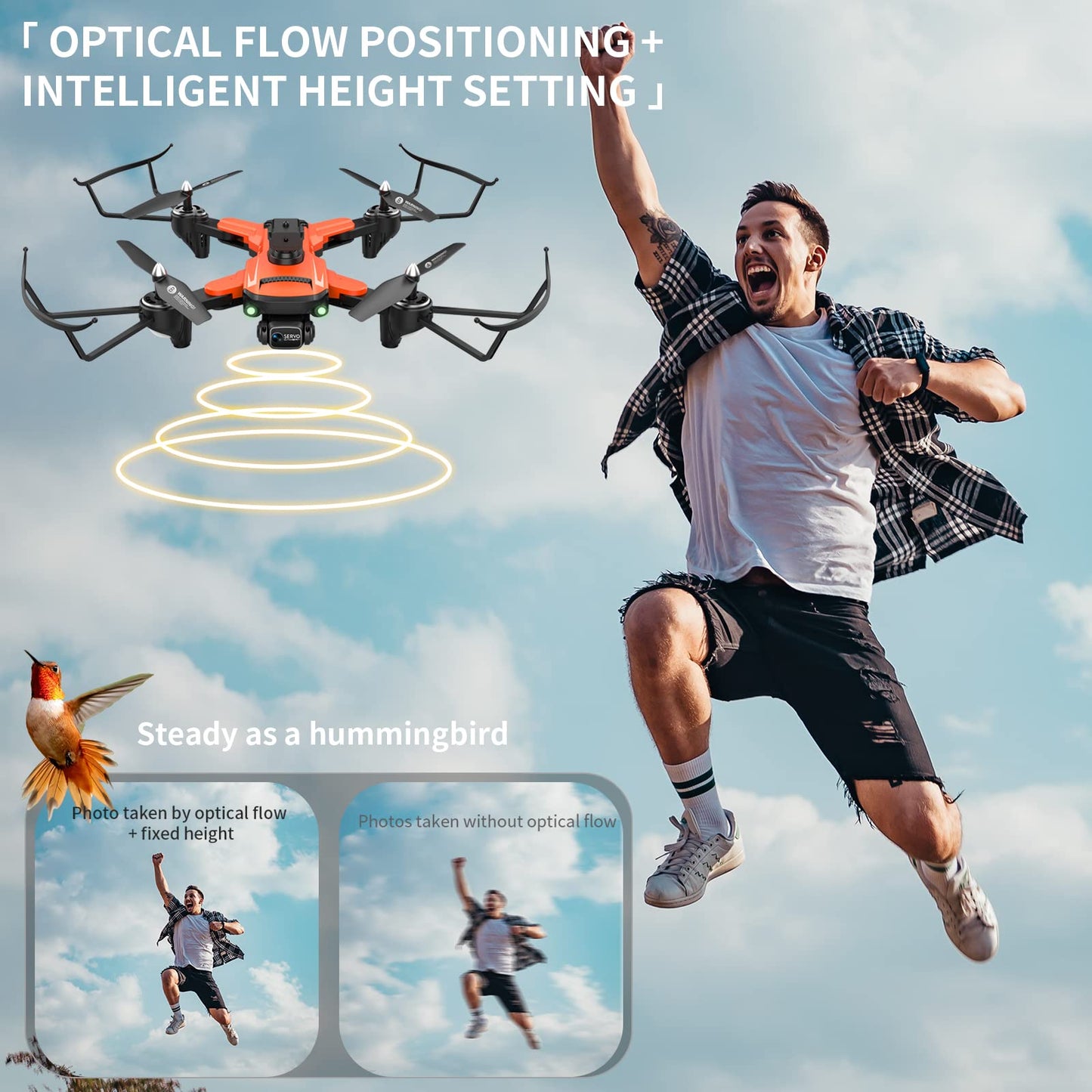 RiskOrb Drone with Camera for Kids/ Adults/Beginners, 540 Assisted Obstacle Avoidance, Optical Flow Positioning, Remote Control 1080P Double Camera, 3D Flip,Foldable FPV Video Pro Quadcopter, Toys Gift for Boys/Girls 8-12, 2 Batteries(Orange)