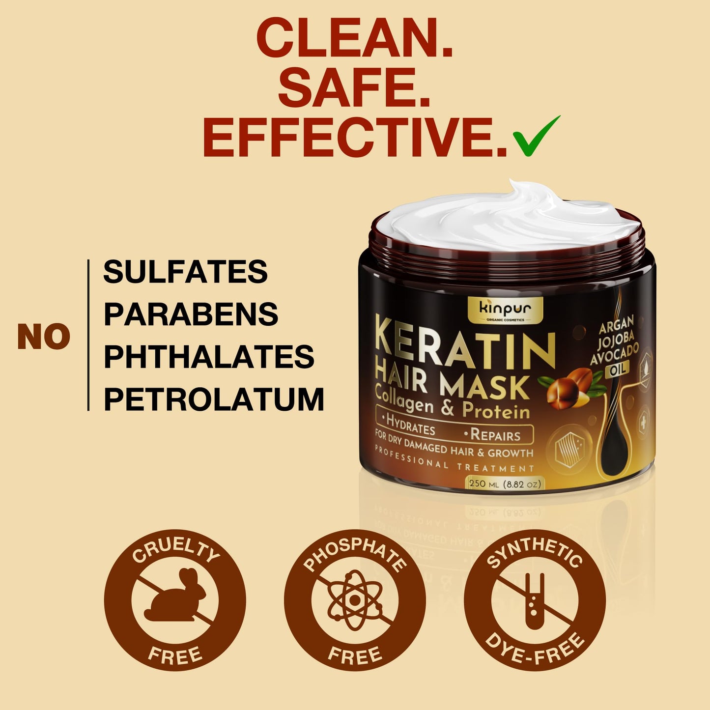 Hair Mask for Damaged Hair – Keratin Treatment for Hair Growth & Hydration – Deep Conditioning Collagen Mask with Protein, Coconut, Jojoba & Avocado Oil – Split Ends Repair & Color-Safe