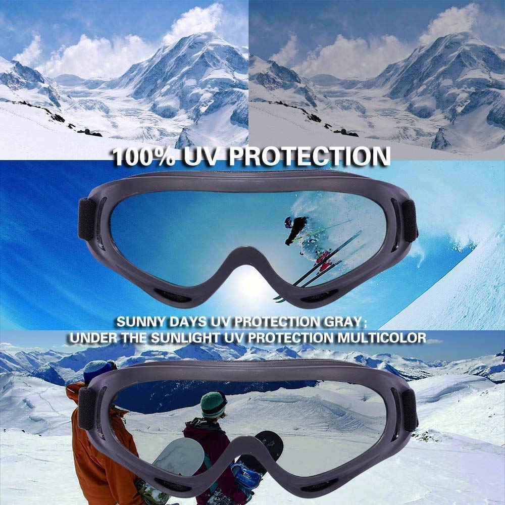Anti-Glare Lenses, Ski Goggles, Winter Sport Snowboard Goggles with UV 400 Protection, Snowboard Goggles for Kids, Boys & Girls, Youth, Men & Women, Helmet, Wind Resistance (Transparent&Multicolor)