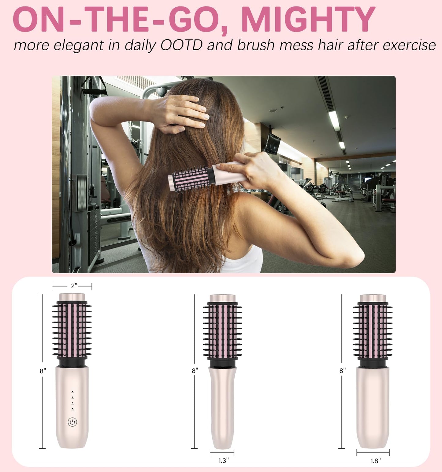 Cordless Hair Curling Iron Brush, Travel Hot Straightener Comb Curl Brush, 3-in-1 Portable Curling Iron Cordless Wand, USB Rechargeable Curling Wand-Blush(Gold)