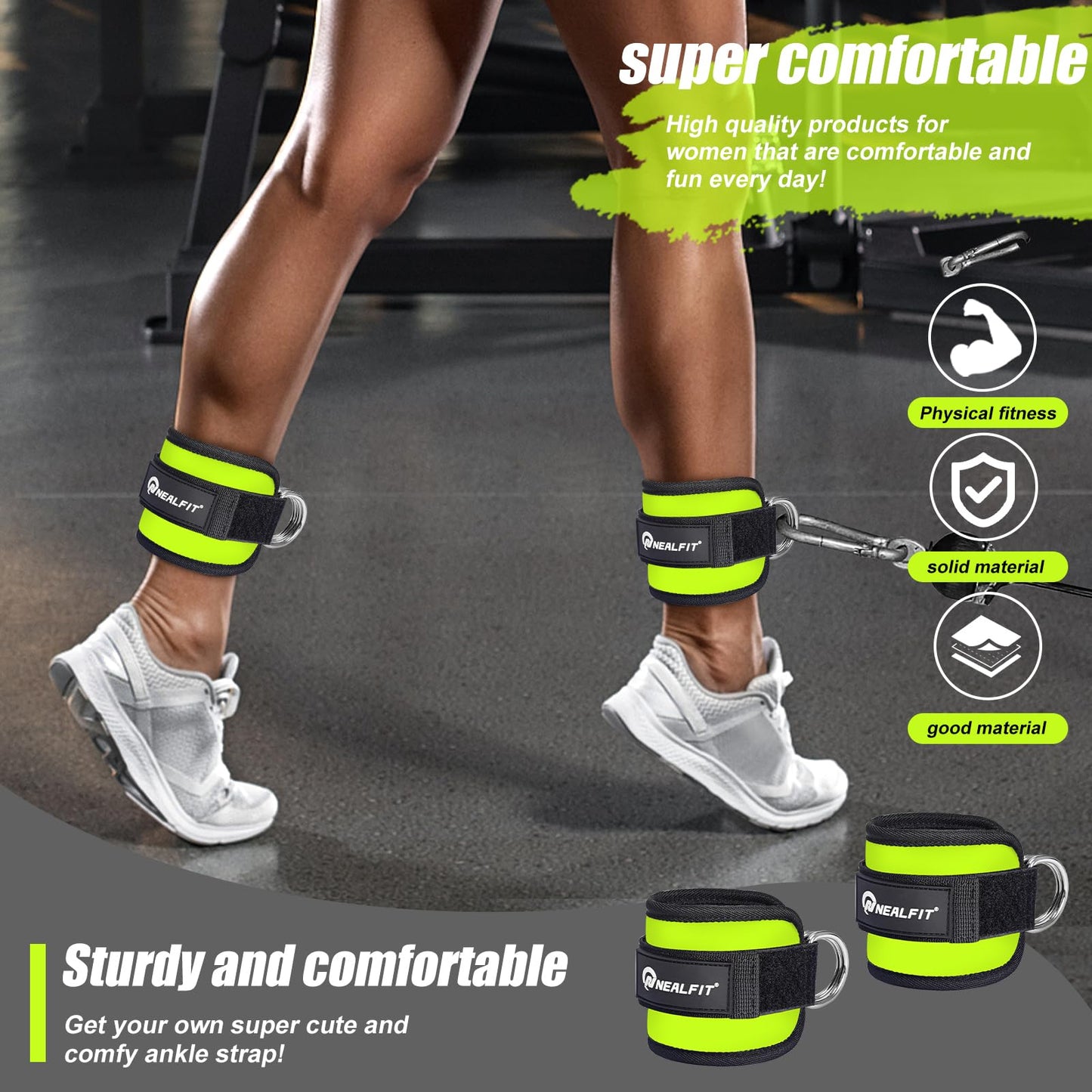 NEALFIT Ankle Strap for Cable Machine, Gym Ankle Cuff for Kickbacks, Leg Extensions, Glute Workouts, Booty Hip Abductors Exercise for Women and Men (Pair, Green)