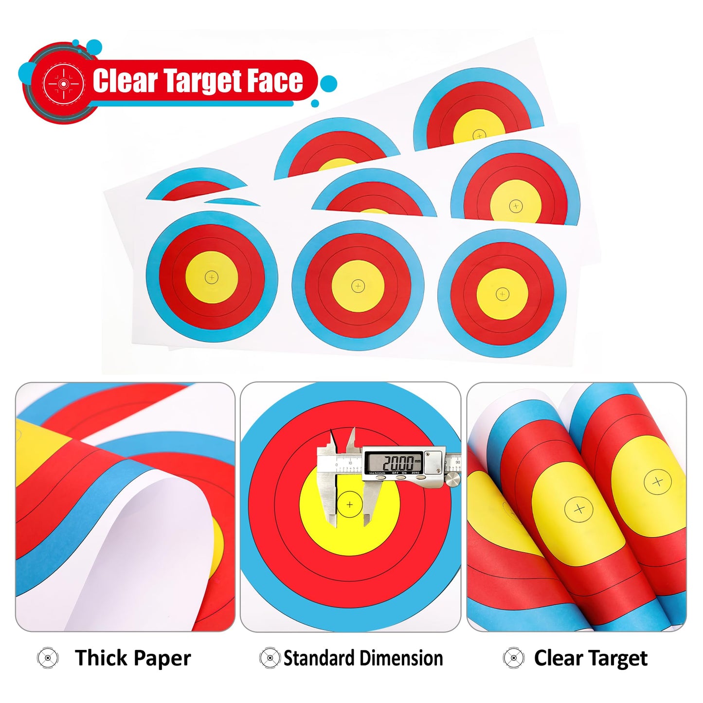 MOLFUJ Archery Targets Paper 3 Spot, New Las Version 30pcs/50pcs, Archery Target Pins Included, Bow and Arrow Targets for Hunting Backyard, Archery Target Practice Accessories