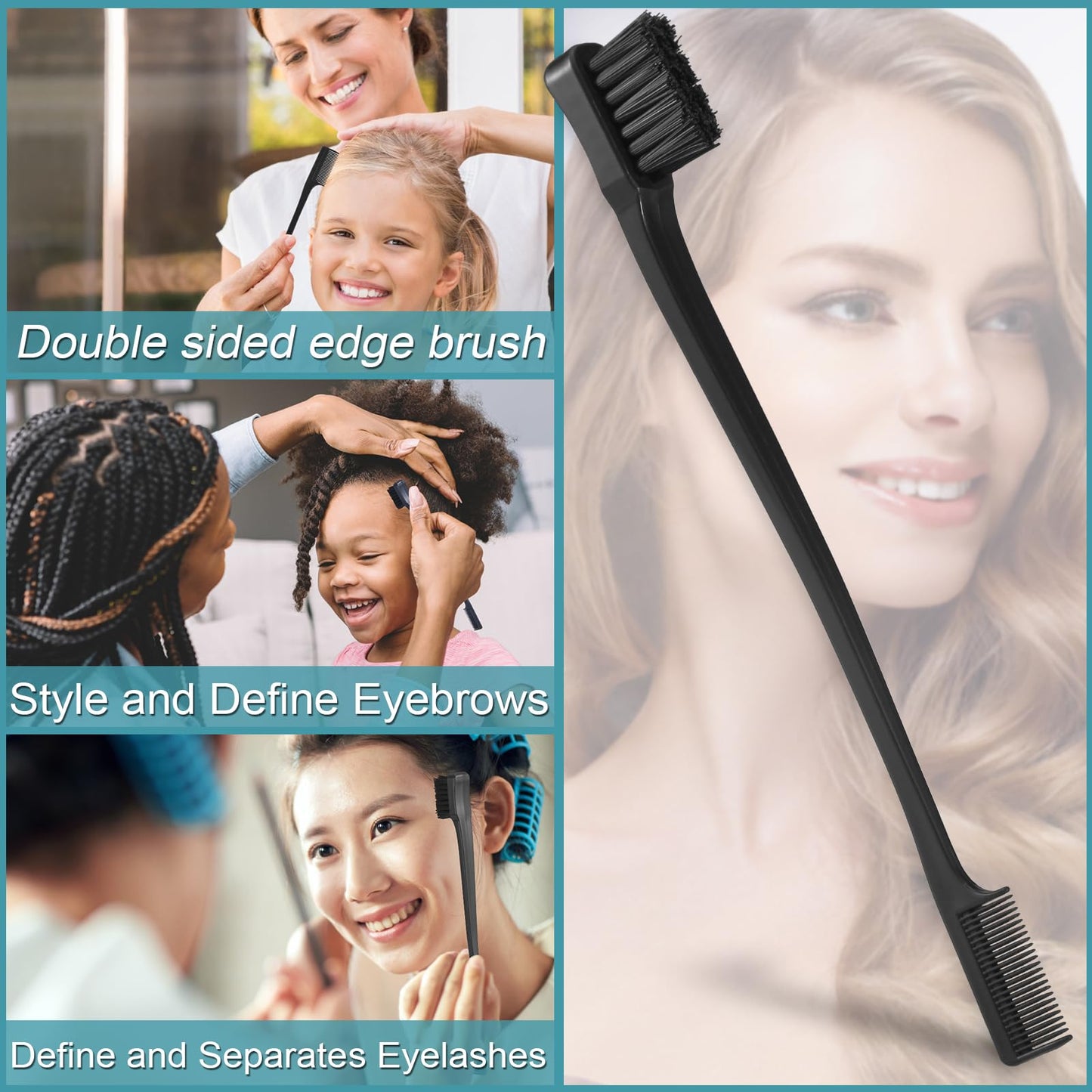 BRUSHZOO Hair Brush Set, Hair Brushes for Women Men kid Wet Dry All Hair Detangling Parting Styling, Brush Set with Detangler Brush, Edge Brush, Teasing brush, Rat Tail Comb (Black)