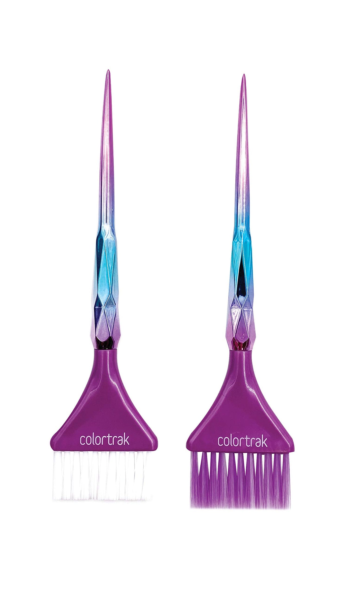 Colortrak The Aurora Collection Wide Color Brushes, Gem-Cut Handle, Tapered End, Stain-Free Metallic Finish, Matches Other The Aurora Collection Products, 2 Pack - 1xFirm Bristle, 1xFeather Bristle