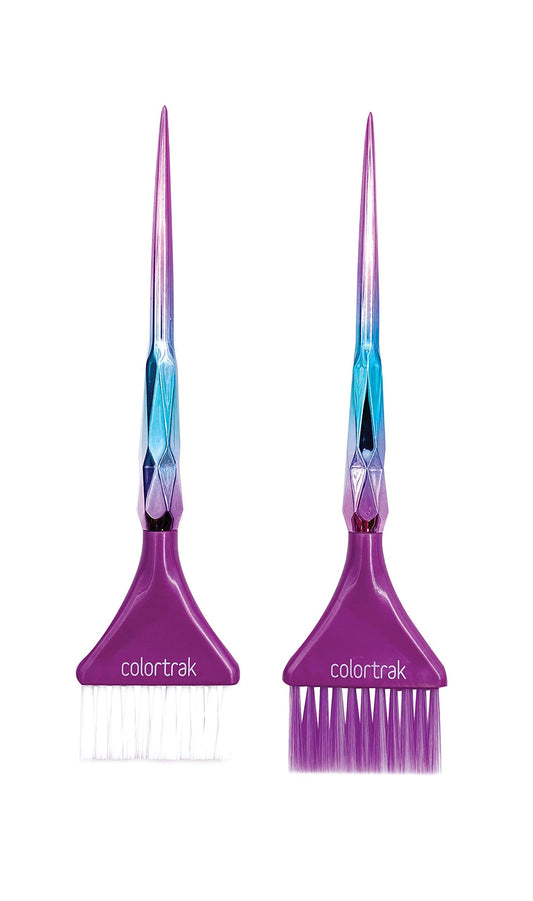 Colortrak The Aurora Collection Wide Color Brushes, Gem-Cut Handle, Tapered End, Stain-Free Metallic Finish, Matches Other The Aurora Collection Products, 2 Pack - 1xFirm Bristle, 1xFeather Bristle