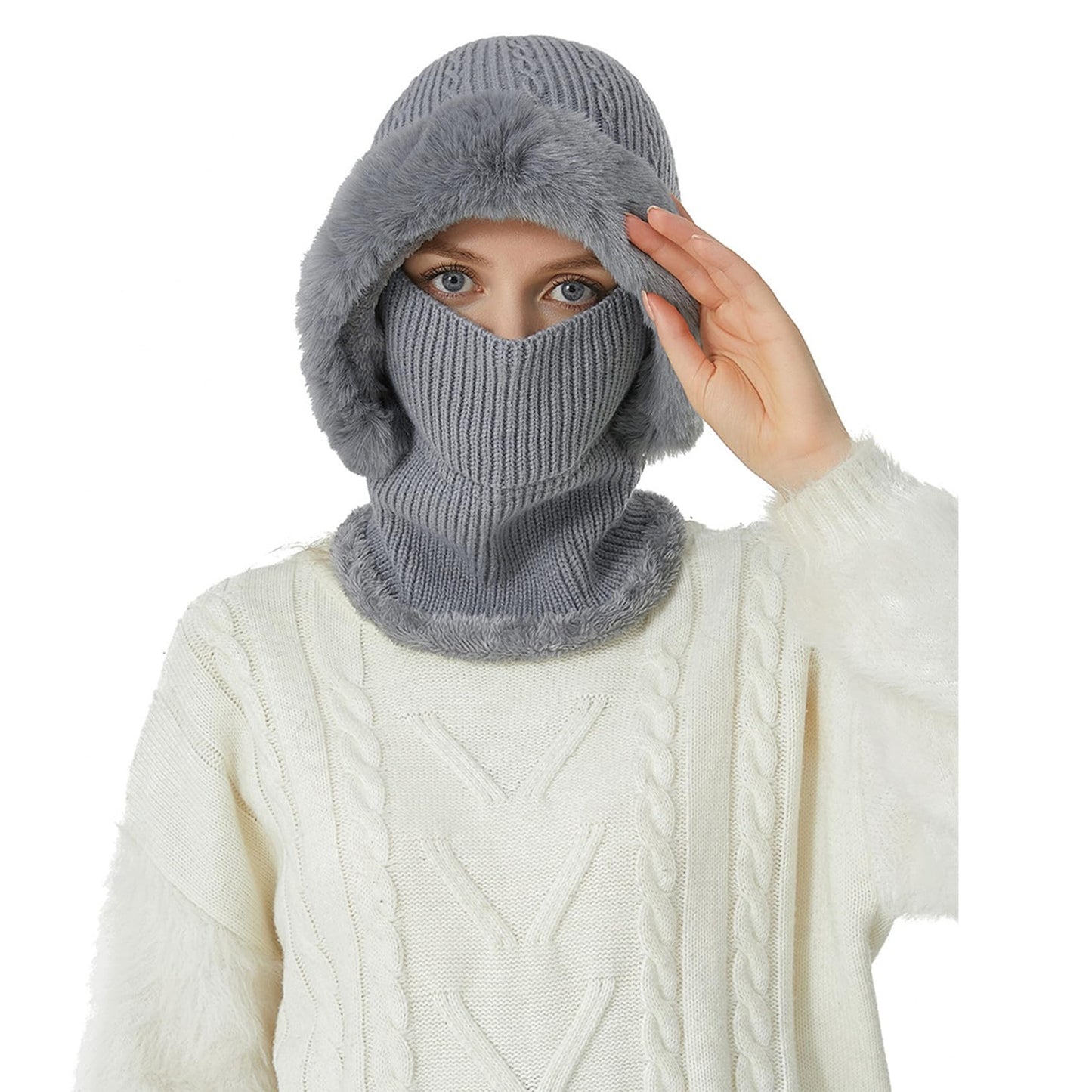 Womens Ski Mask for Women Winter Face Mask for Outdoor Sports Head Cover Snow Head/Face/Ear/Neck Warmer for Cold Weather (Grey)