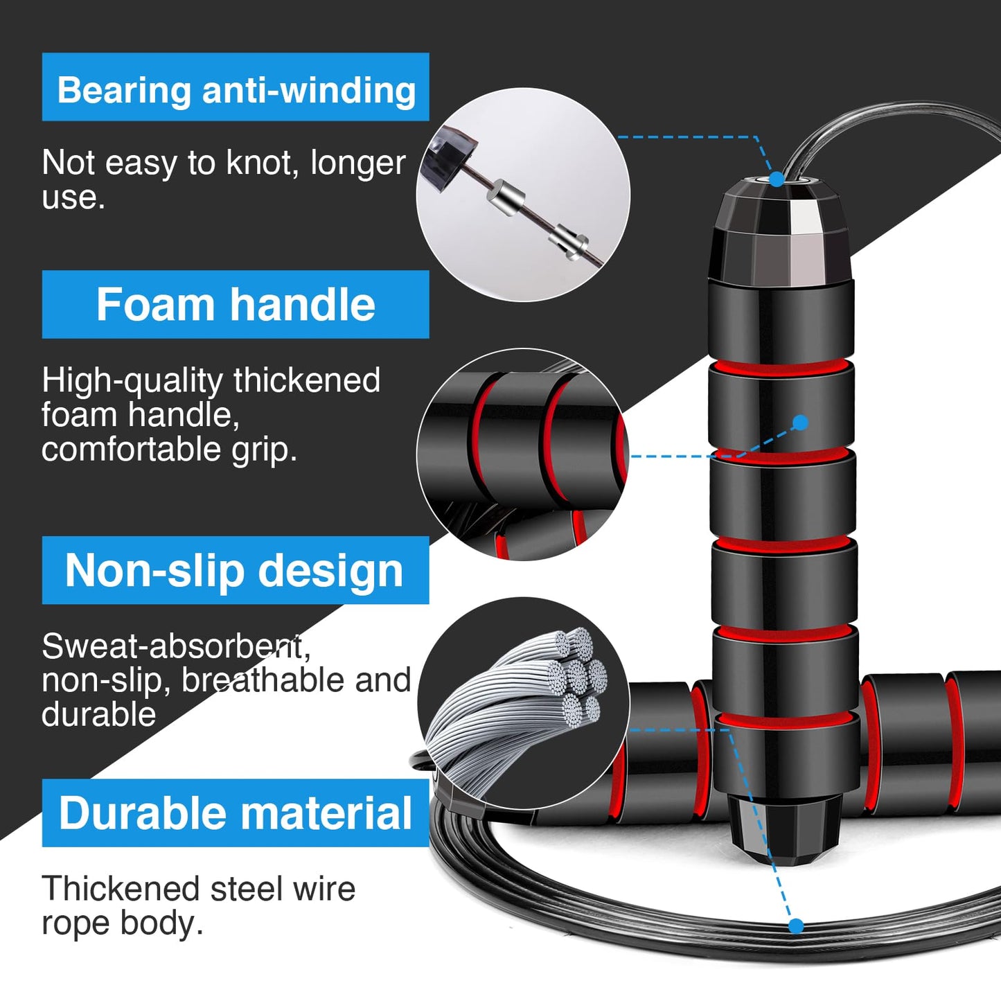 VOISEN Jump Rope,2 Pack Adjustable Skipping Rope with Soft Foam Handles, Tangle-Free Rapid Speed Jumping Rope with Ball Bearings for Women, Men, and Kids Aerobic Exercise