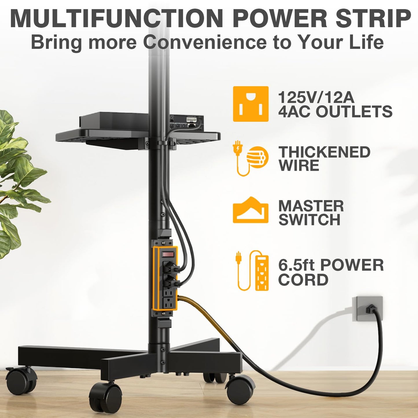 TVON Mobile TV Stand with Power Outlet, Tilt Rolling TV Cart for 23-60 Inch LCD LED OLED Flat Curved Screen TVs up to 88 lbs, Height Adjustment Portable TV Stand on Wheels, Max VESA 400x400mm