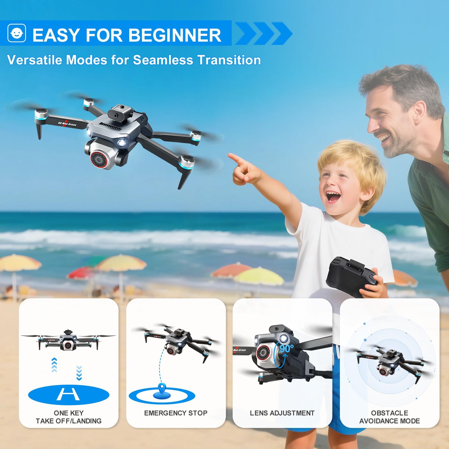 Drone With Screen On Controller With Camera 4k For Beginners And Kids,Wifi Fpv,Sd Storage,Foldable,3d Flips,One Key Take Off/Land,Headless Mode,Led Lights,Avoidance,Waypoints Fly,Sd Storage,Under 249g(2 Batteries)