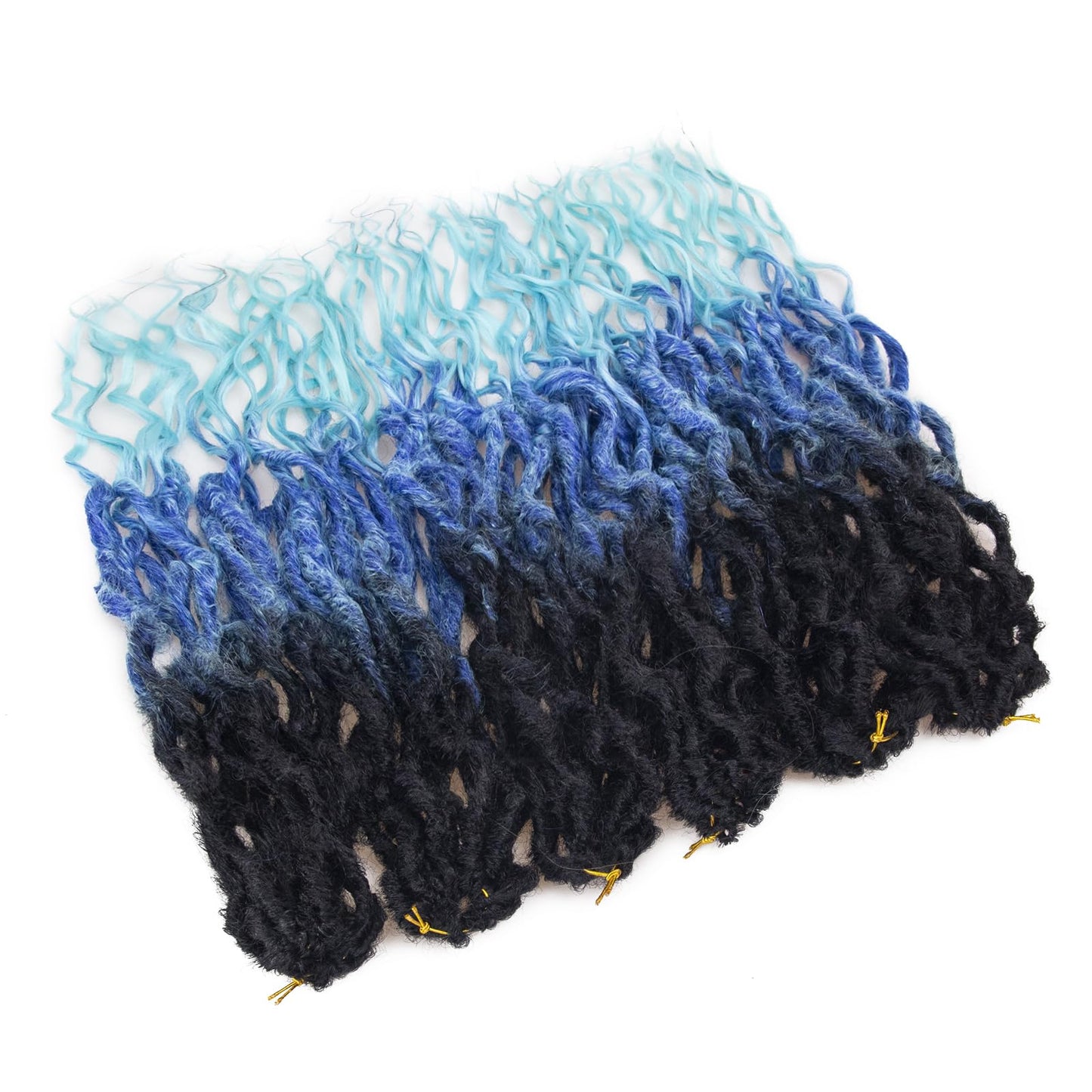 Faux Locs Crochet Hair 18Inch Goddess Locs Crochet Hair, 6Packs Blue Crochet Hair Pre Looped Soft Locs Curly Ends Dreadlock Extensions Faux Crochet Locs Synthetic Crochet Braids (1B/Blue, 18'')