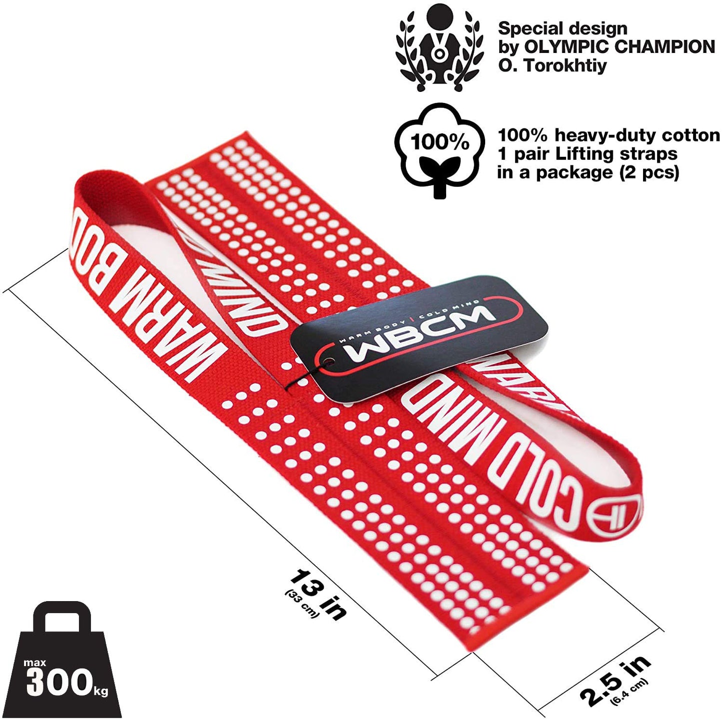 WARM BODY COLD MIND V1 Lifting Wrist Straps for Olympic Weightlifting, Powerlifting, Bodybuilding, Functional Strength Training, for Cross Training - Heavy-Duty Cotton Wrist Wraps, Pair (Blue/Orange)