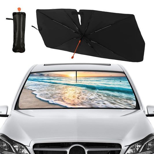 Socira Beach Sun Shade Car Windshield Umbrella Beach Sunshade for Window Shades Windshield Sun Shade Umbrella Beach Car Accessories Fits Most Trucks & SUVs 57'' x 30''