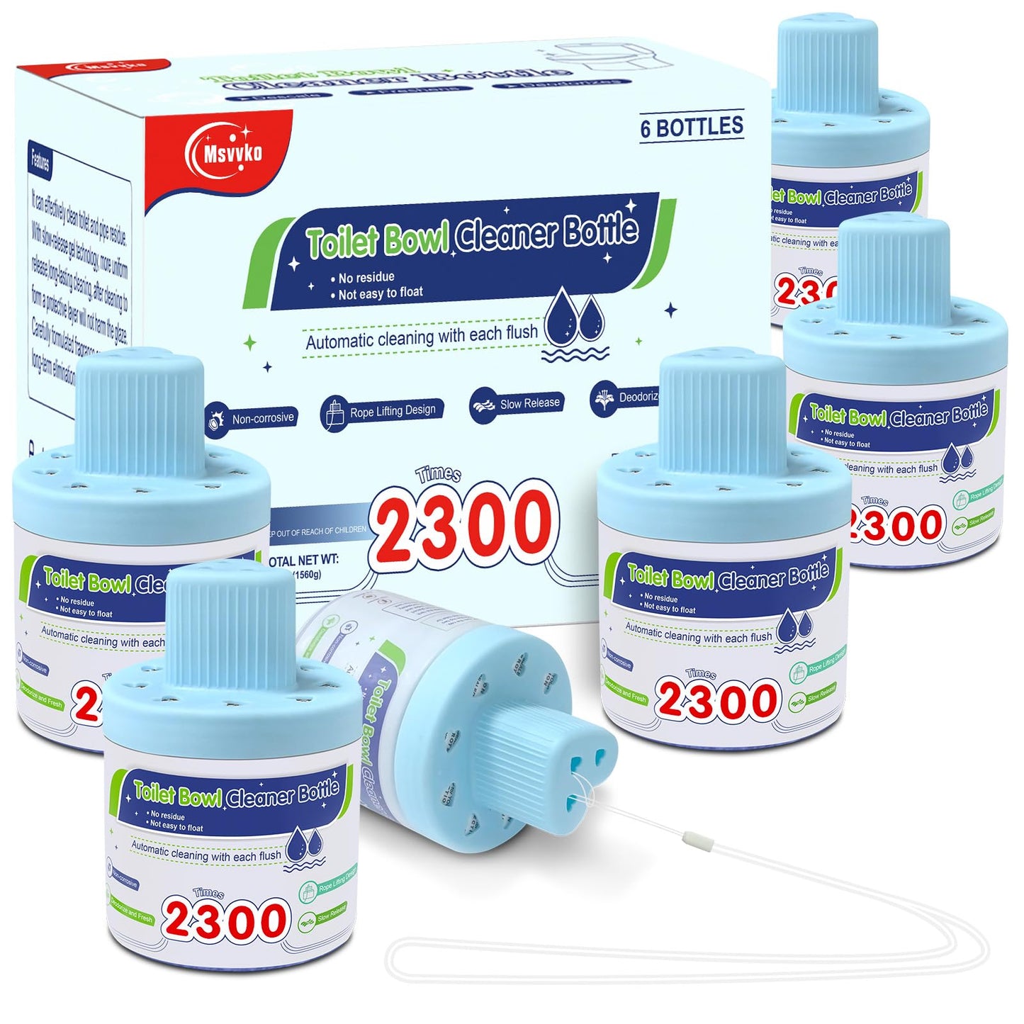 Msvvko Toilet Bowl Cleaner, Automatic Long-Lasting Blue Toilet Cleaner Bottle, Septic Safe Toilet Bowl Tablets in Bottles, Fresh Bathroom & Deodorize, 6 Pack, 2300 Flushes Each