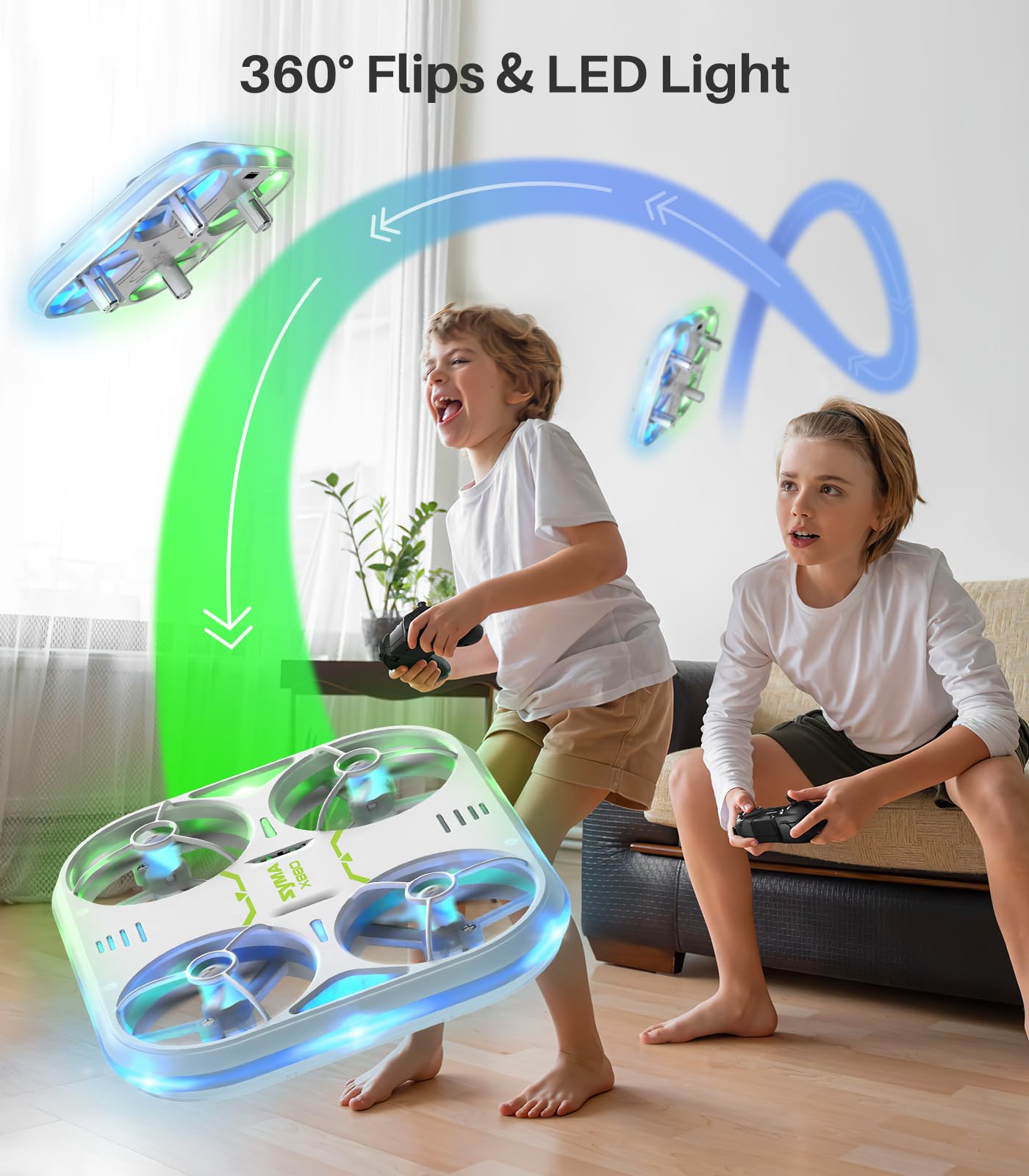 SYMA Kids Drone with LED Lights - X880 Indoor Drone with Altitude Hold, Easy to Fly Quadcopter with Full Protection, 360° Flips RC Helicopter UFO Gift for Adults Beginners